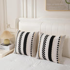 Boho Pillow Covers 18x18 Set of 2 for Couch-Modern Farmhouse Sofa Decorative Throw Pillow Covers Textured Chenille Cushion Covers Outdoor Netural Bohemian Pillow Cases Square