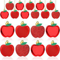 JULMELON 24Pcs Back to School Ornaments, A-pples Tree Decorations Red Shiny Matte Glitter Apples Hanging Ornaments with Rope for First Day of School Party Birthday Classroom Supply Decorations