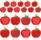 JULMELON 24Pcs Back to School Ornaments, A-pples Tree Decorations Red Shiny Matte Glitter Apples Hanging Ornaments with Rope for First Day of School Party Birthday Classroom Supply Decorations