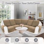 Reclining Sectional Couch Covers 100% Waterproof Velvet L Shape Recliner Couch Covers for Dogs Pets Washable Anti Slip Recliner Slipcovers with Pockets (5 Seat Sofa, Camel)