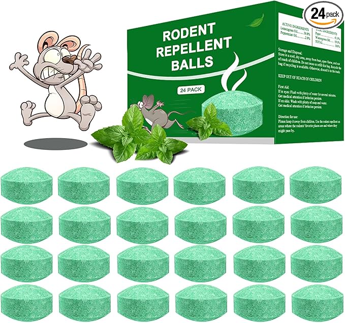 Mouse Rodent Repellent, 24 Pack Peppermint Oil to Repel Mice and Rats– Works for Mice Repellent, Squirrels, Indoor/Outdoor Use, Safe for Homes & Pets