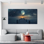 Canvas Wall Art Decor Large Wall Art Pictures for Living Room Canvas Art Wall Decor Landscape Coastal Wall Art Blue Artwork for Walls Prints Star Moon Art Work for Home Office Wall Decor 29"x58"