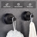 YOHOM Suction Cup Hooks Shower Towel Holder Stainless Steel Vacuum Bathroom Shower Hook Suction Towel Rack Kitchen Organizer for Bathrobe Loofah Matte Black 2Pcs