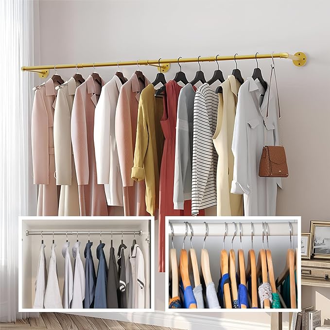 B&B Hardware Round Wardrobe Support Set 33 mm Thick Anodized Aluminum - Polish Chrome - Seamless and Smooth - 12 To 89 Inches Long