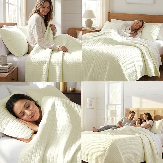 Southshore Fine Living, Inc. Full/Queen Size Quilt Bedding Set, Wrinkle-Free Stain & Pet Hair Resistant Bedding, Coverlet Bedspreads Queen Size/Full Size Bedspread with 2 Pillow Shams, Cream