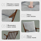 Lexicon Mid Century Modern Accent Chair, Pascal Brown Solid Rubberwood Frame, Reversible Back Cushion, Woven Chenille Upholstered Reading Chair, for Living Room/Bedroom/Office, Grey