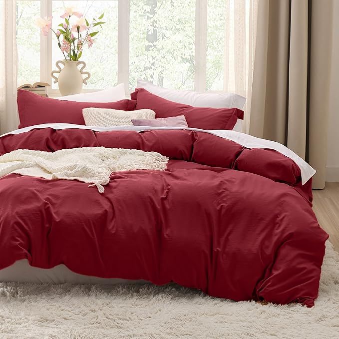 Bedsure Red Duvet Cover Twin/Twin XL Size - 2 Pieces Prewashed Cotton-Like Extra Soft Bedding Set, Includes 1 Twin Duvet Cover 68x90 Inches with Zipper Closure & 1 Pillow Sham, No Comforter