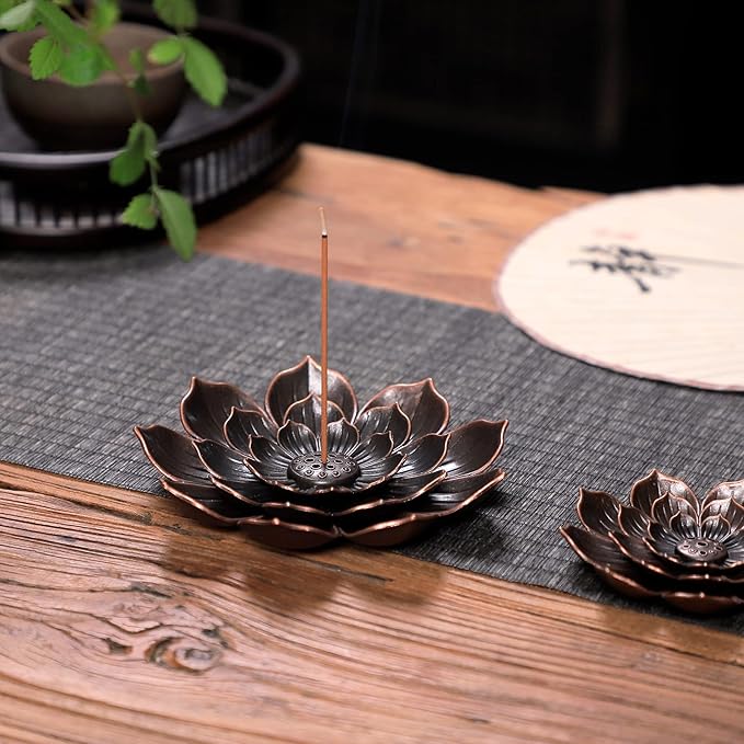 Large Incense Holder for Sticks Anti-Ash Spilling, Brass Lotus Incense Stick Holder and Detachable Ash Catcher