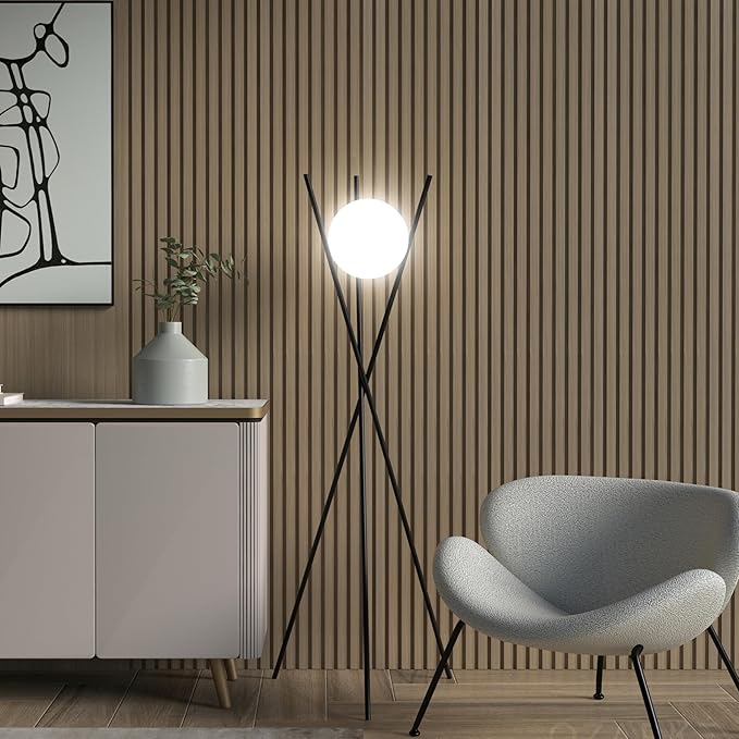 Ozarke Solstice Modern Frosted Glass Globe Floor Lamp (165cm) Contemporary LED Dimmable Lighting for Bedroom, Living Room, Hotel & Home Office (Black)