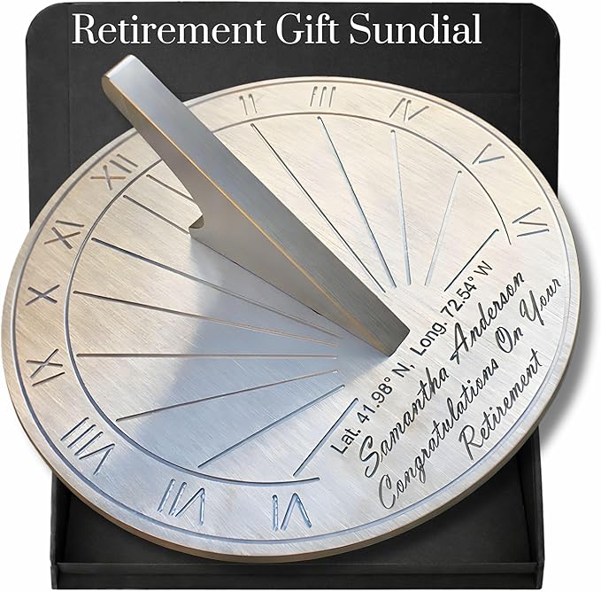 Retiremement Gift Sundial Custom Engraved - Unqiue for Your Location Retiremement Gift for Men or Women - 65th Birthday Celebration Gift - Gift for Collegue, Friend or Family (6 inch)