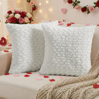 FUTEI White Decorative Throw Pillow Covers 16x16 Inch Set of 2,Soft Solid Rose Swirl Textured Cushion Case,Valentine's Day Decor for Couch Living Room