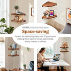 Demigo Floating Round Corner Shelves for Wall 2pcs - Acacia Wood Wall-Mounted Storage Shelves for Home Decor, Space Saving Displays for Living Room, Kitchen, Office, and Bedroom (Natural Brown)