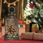 9.6" Christmas Snow Globe Lantern with Nativity - Water Swirling Glitter LED Light Musical Lantern with Exterior Decor - Vintage Xmas Gifts - USB Plug or Battery Operated Home Decor (Nativity)