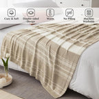 WRENGONGE Khaki Throw Blanket, 60x80 Soft Cozy Striped Throw Blankets for Couch, Sofa, Bed, Travel, Lightweight Fluffy Warm Plush Decorative Blankets for Women, Men Gift