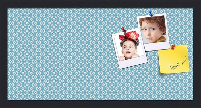 PinPix ArtToFrames 10x22 Custom Cork Bulletin Board Sky Blue Waves Poster Board Has a Fabric Style Canvas Finish, Framed in Satin Black (PinPix-245)