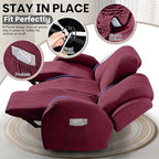VANSOFY Recliner Couch Cover, 8-Pieces Stretch Recliner Sofa Cover Soft Jacquard Reclining Slipcover Furniture Protector with Elastic Bottom for Kid, Pets(3 Seat,Wine)