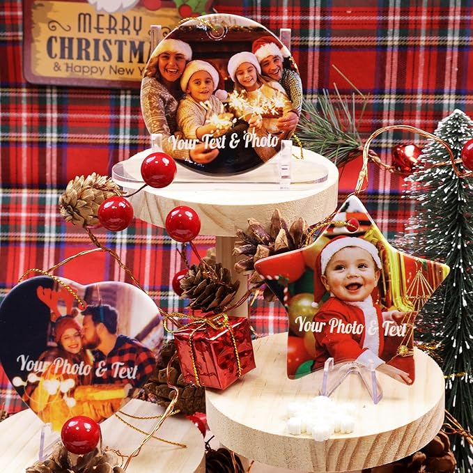 Personalized Christmas Ornaments with Picture Custom Christmas Ornament 2025 Customized Photo Ornament for Christmas Tree Ceramic Xmas Tree Decor for Family Couples Friends