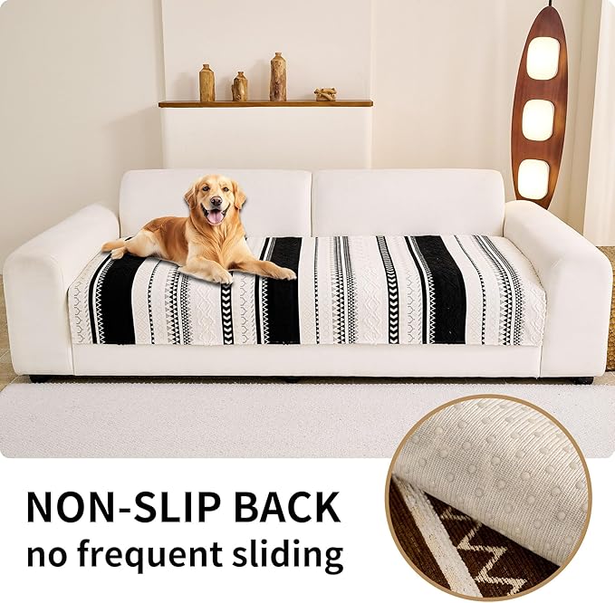 HAOMAIJIA Boho Couch Covers for Sofa, Waterproof Couch Cover for Dogs Soft Chenille Jacquard Non Slip Sofa Covers for Pets Washable Couch Protector (Black, 36.5" x 74" 1 Pack)