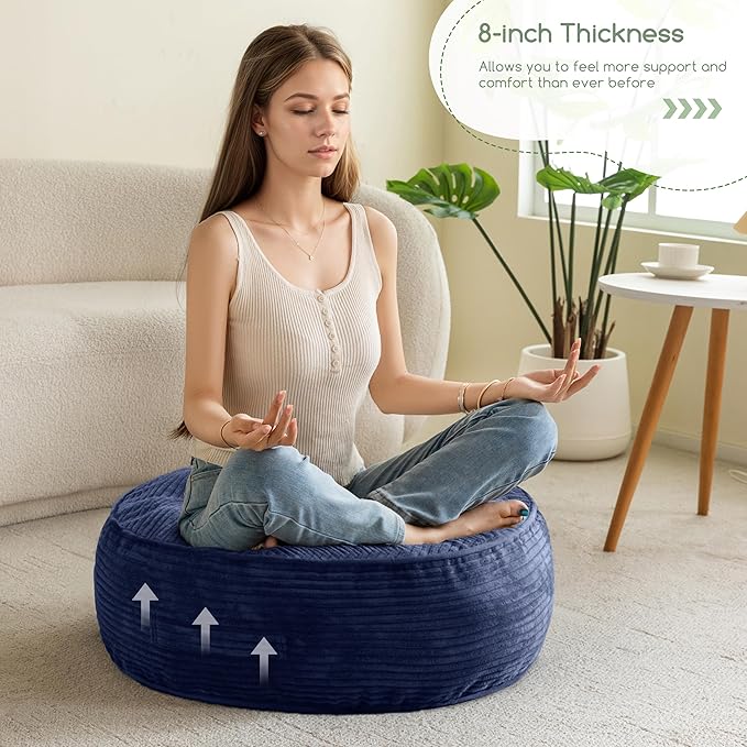 8" Washable Floor Pillow Cushion for Adults, Meditation Cushion Pillow, Large Round Floor Sitting, Removable Tufted Corduroy Cover, for Tatami Living Room or Yoga, 22x22 Inch, 2Pack, Machine Washable