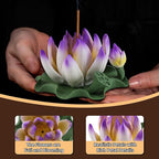 Lotus Incense Burner - Incense Burner Holder for Home Incense Holder Decor Incense Holder for Sticks Yoga, SPA (Z1-Purple Yellow)