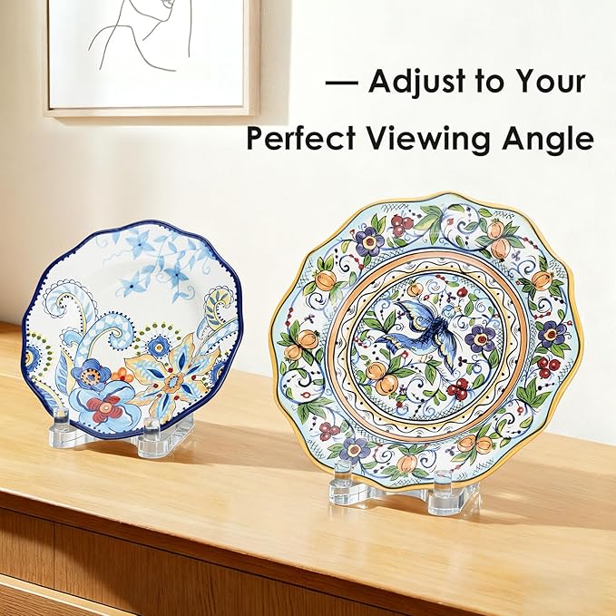 Acrylic Easel Display，Plate Stand for Display，Adjustable Clear Display Holder for 7" to 12" Platter, Book, Card, Frame, Picture, Artwork, Plaque ( Large-1pc 7"-12")