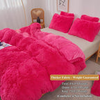 XeGe Plush Shaggy Duvet Cover Set, Luxury Ultra Soft Fluffy Faux Fur Bedding Sets 3 Pieces Velvet(1 Fuzzy Furry Comforter Cover + 2 Faux Fur Pillow Cases), Zipper Closure (Queen, Hot Pink)