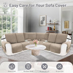 Recliner Sofa Covers 100% Waterproof Velvet L Shape Recliner Couch Covers for Dogs Pets Washable Anti Slip Recliner Slipcovers with Pockets (5 Seat Sofa with 2 Console, Khaki)