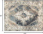MICRODRY Area Rug, Low-Profile Design for Sleek, Bulk-Free Look. Machine Washable, Stain-Resistant, Skid-Resistant Backing, Ideal for Bedroom, Living Room, Kitchen, Entryway, 8x10, Inez (Cream/Blue)