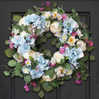 24 Inch Spring Wreaths for Front Door, Spring Wreath,Blue Hydrangea Wreath,Large Spring Summer Door Wreaths for Front Door Outside All Season Home Decor (Blue)