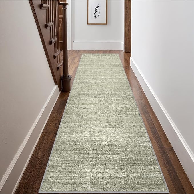 Art&Tuft Non-Slip Runner Rug - 2x12 Runner Rug Washable Low-Pile Rugs Runners, Soft Distressed Carpet Runner for Bedroom Bathroom Kitchen Laundry Living Room, Green