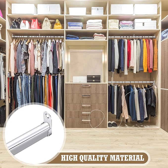 Tandefio Chrome Closet Rod 92 Inch with Oval Closet Rod 6 End Supports for Laundry Room Hanging Clothes Waterproof Shower for Curtains(Silver,6 Sets)