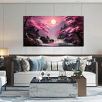 Landscape Wall Art for Living Room Bedroom Office Pink Wall Art Moon Lake Mountain Pictures Modern Artwork Framed Wall Decor Canvas Prints 29x59 In