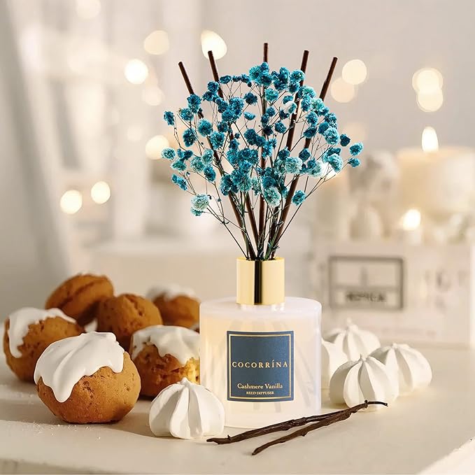 Cocorrína Premium Reed Diffuser Set with Preserved Baby's Breath, Cashmere Vanilla | 6.7 fl oz Reed Diffuser for Bedroom Bathroom Home Décor