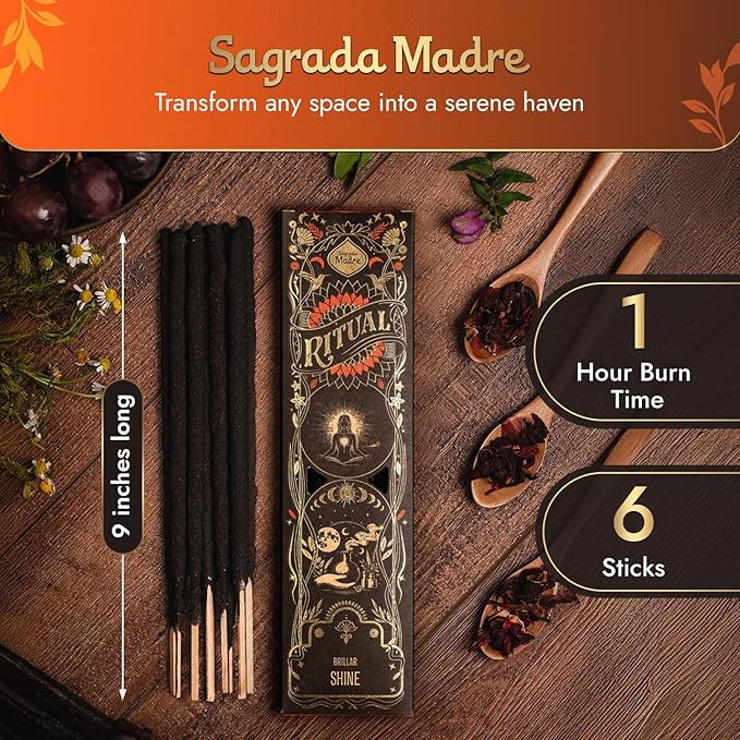 Ritual - Shine Incense Sticks, Bring The Scent of White Lotus to Your Space, 6 Sticks, 9 Inches Each, Natural Incense with Aromatic Concentrated Oil, Charcoal and Natural Binder - 1 Hour Burn Time