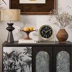QIYAODECO® Vintage Metal Desk Clock for Bedroom, with Adjustable Angle Ticking Small Battery Operated Mantel Bedside Clock, Decorative Table Old Fashioned Style Black Decor Adult Kid Gift,Gold Black