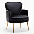 Trendy Velvet Accent Chair with Gold Metal Legs, Upholstered Armchair for Small to Mid-Size Spaces, Modern Living Room, Bedroom, Vanity Desk and Entryway, Black