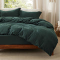 Bedsure Duvet Cover King Size with Fitted Sheet - 4 Pieces Prewashed Cotton-Like Polyester Extra Soft Bedding Set, Includes 1 Duvet Cover 104x90 Inches, 2 Pillow Shams, 1 Fitted Sheet, Forest Green