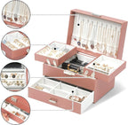 Dajasan Jewelry Organizer Box, Jewelry Box Organizer for Women Girls, 3 Layers Large Jewelry Storage Case for Earring, Rings, Necklaces Bracelets, Watch (Rose Gold)