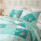 Whale Flotilla Patchwork Quilt Twin Size, Extra Soft Boho Floral Bedspreads for Bed Reversible Lightweight Twin Quilt Bedding Set Printed Coverlets with 1 Pillow Sham for All Seasons, Green