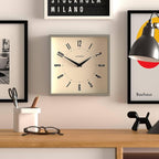 JONES CLOCKS® Box Wall Clock | Retro Square | 10 inch | Gray | Easy to Read Numbers | Perfect Kitchen or Office Clock