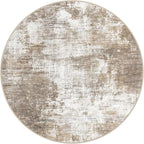 IOHOUZE Round Area Rug 5 Ft Circle Entryway Rugs Round Washable Door Mat Indoor Entrance, Non Slip Circle Front Door Rug, Printed Abstract Faux Wool Floor Carpet for Foyer Porch Sink, Beige Brown