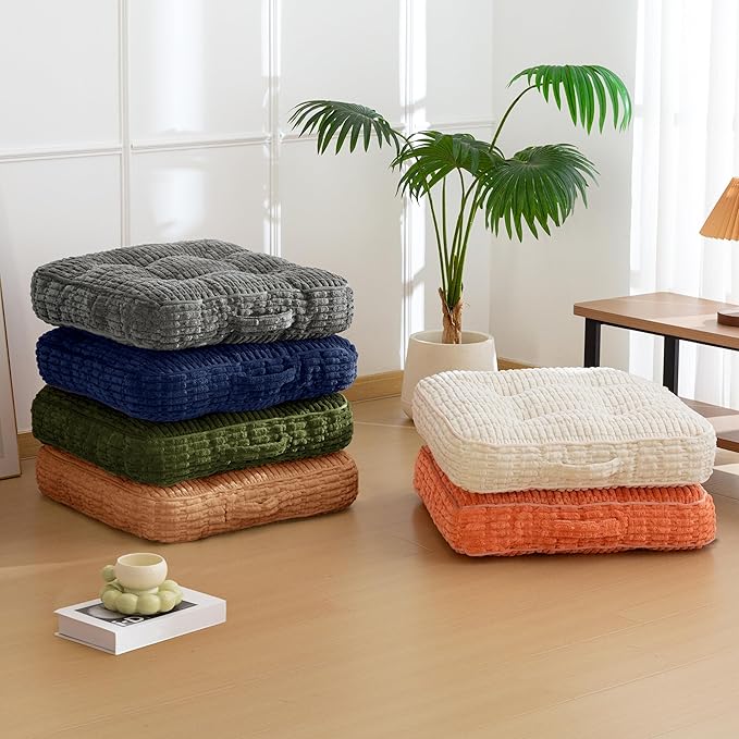 Washable Floor Pillow Cushion for Adults, Meditation Cushion Pillow, Removable Tufted Blended Corduroy Cover, Large Square Floor Sitting for Tatami Living Room or Yoga, 2Pack, Machine Washable