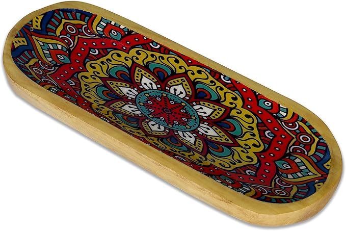 Bless-International Traditional-Handmade-Tray-Burner Wooden-Trat-Incense-Stick-Holder Ash-Catcher-Stand for-Aromatherapy-Meditation-Yoga (Mandala, 11x4x1.22 Inches)
