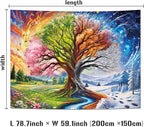 Dermijer Colorful Tree of Life Tapestry Four Seasons Trees Tapestrie Spring Flower Green Summer Autumn Leaves Winter Snowflake Magical Natural Landscape Wall Hanging for Home Decor L78.7×W59.1