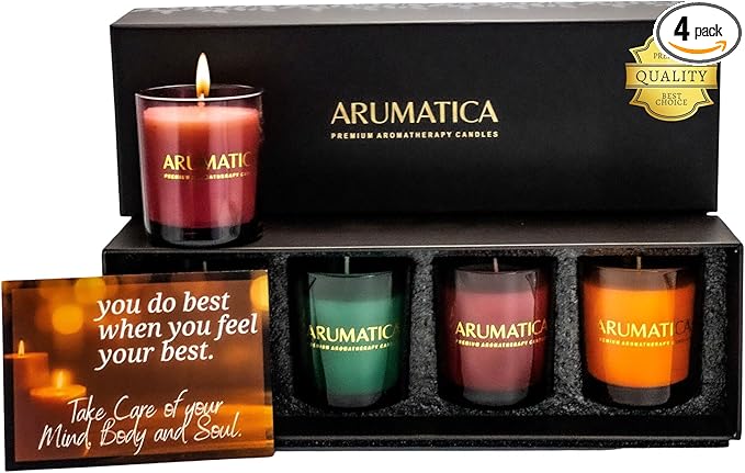 Premium Aromatherapy Candle Set | Stress Relief Soy Wax Candles with Relaxing Scents | Scented Candles for Home Yoga, Meditation & Spa | Luxury Candle Gift Set (4 Pack, 5oz Each) Total 20oz