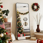BEAUTYPEAK Black Full Length Mirror, 56"x21" Rounded Corner Floor Mirror Standing Hanging or Leaning Against Wall, Suitable for Bedroom or Dressing Room
