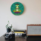 SPUNKER Wall Clock,Funny Frog Wall Clocks for Living Room Decor,Yoga Lotus Flower Kitchen Clocks Wall Battery Operated - 10 Inch Round Bathroom Wall Clock Silent Non-Ticking