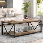 FOLUBAN Modern Coffee Table, Living Room Center Table with Storage, Wood and Metal Cocktail Table, Rustic Oak, 47 Inch