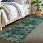 IOHOUZE Abstract Runner Rug 2x7 Ft Washable Runners for Hallways, Non Slip Kitchen Runner Printed Faux Wool Entryway Runners Indoor, Modern Abstract Floor Carpet for Hall Kitchen Bedroom, Dark Green