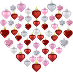 54pcs Valentines Day Heart Shaped Ornaments, Classic Red Pink Silver Hanging Baubles with 2 Sizes, Valentine's Day Decorations for Tree, Love Hanging Decor for Wedding Party
